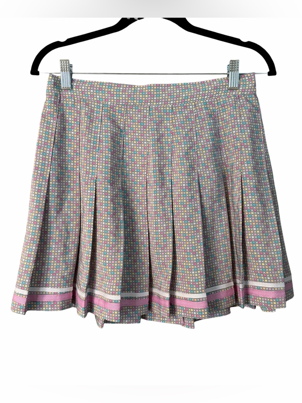 Vintage Tail Pleated Mini Tennis Skirt Pastel Geo Print (30” Waist)